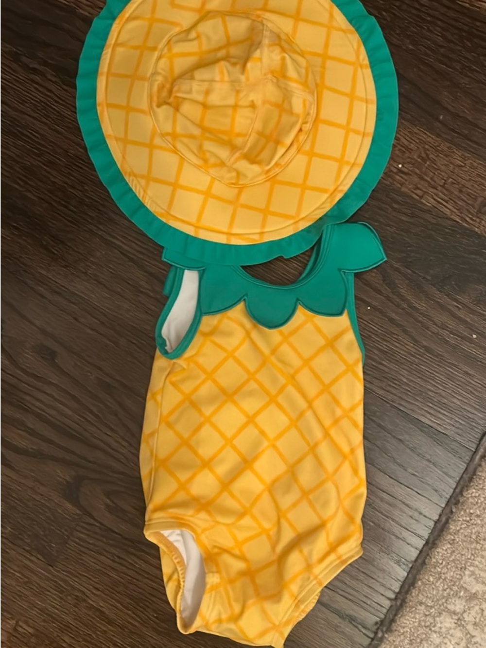 Hanna Andersson Yellow Pineapple One-Piece Swimsuit with Green Trim